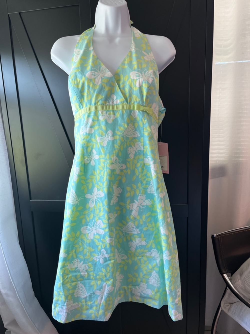 Lilly Pulitzer Aqua, White & Lime Floral Halter Backless Dress